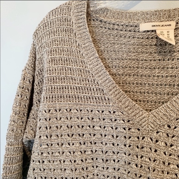 DKNY | Grey/Beige V-Neck Knit Pullover Sweater - Picture 2 of 6